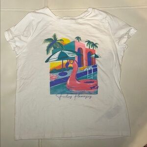 Old Navy White Tee with Flamingo and Tropical Print